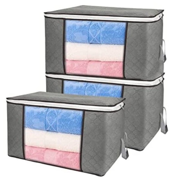 Storage Bags Large Grey foldable, Set Of 3 new 16.9x23.6x13.7 lightweight fabric - Picture 3 of 10